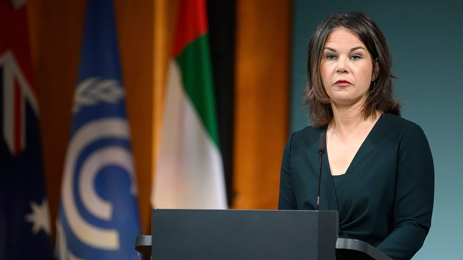 German Foreign Minister Annalena Baerbock speaks during the 14th Petersberg Climate Dialogue at the Federal Foreign Office in Berlin, Tuesday May 2, 2023. 