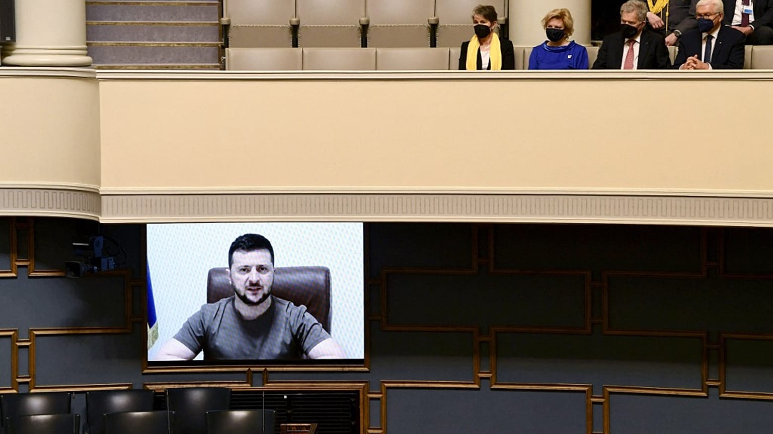 Il presidente ucraino durante un discorso al parlamento finlandese (archivio)