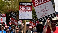 Members of the Writers Guild of America, WGA picket outside CBS Television City in the Fairfax District of Los Angeles Tuesday, May 2, 2023.
