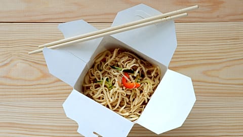 A box of Chinese takeaway food