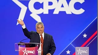 Hungarian Prime Minister Viktor Orban waves has he walks onto stage to speak at the Conservative Political Action Conference (CPAC) in Dallas. 4 August 2022