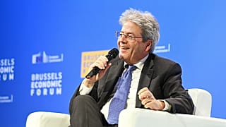 EU-Wirtschaftskommissar Paolo Gentiloni beim Brüsseler Wirtschaftsforum. 4. Mai 2023