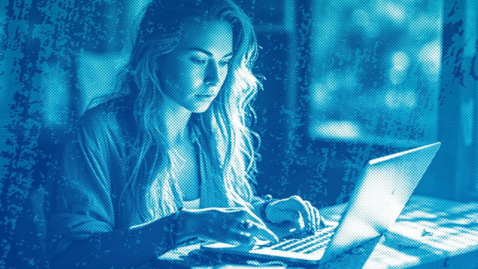 An illustration of a person working on their laptop