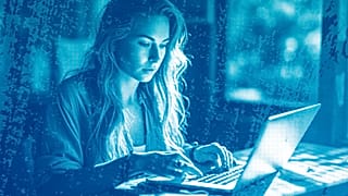 An illustration of a person working on their laptop