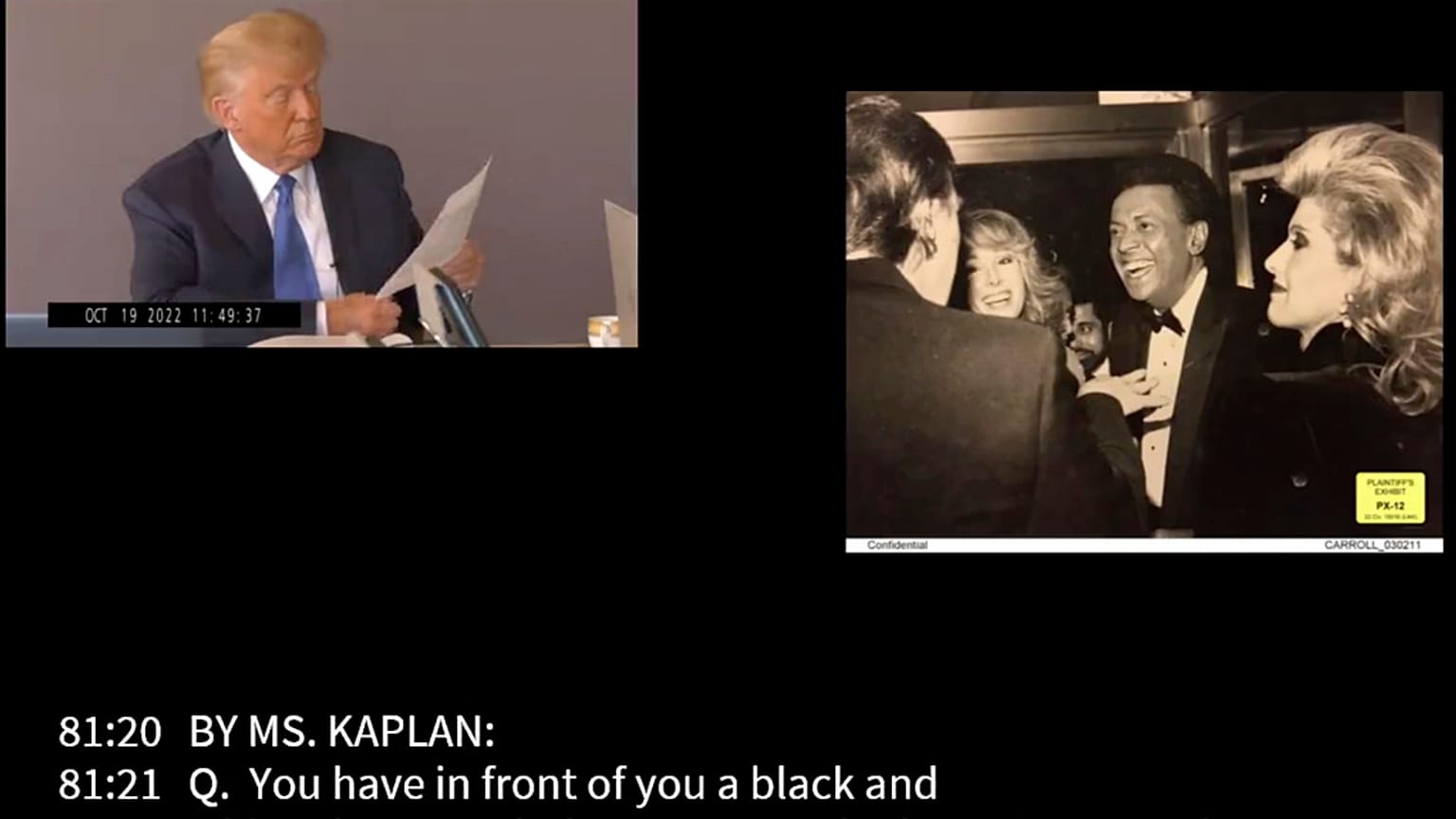 Egy képkocka Trump vallomásának videófelvételéből