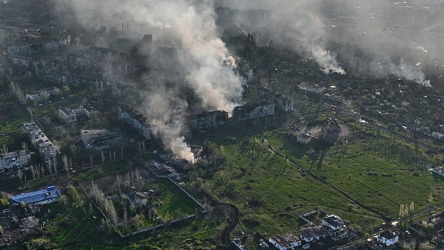 Vue aérienne de Bakhmout le 26 avril dernier