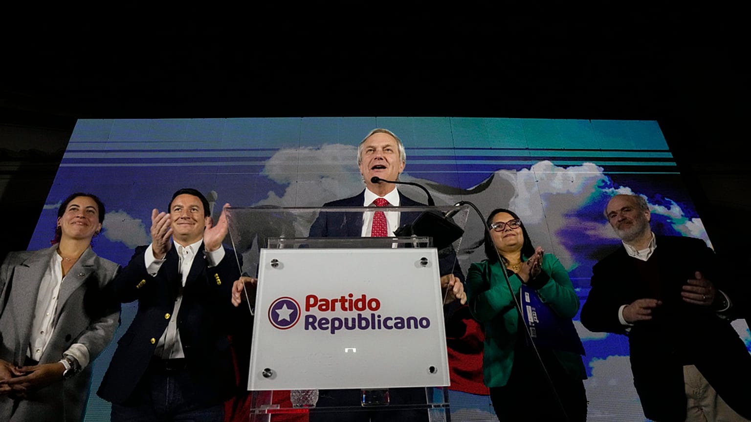 José Antonio Kast, leader of Chile's Republican party, celebrating victory in Santiago, May 7, 2023