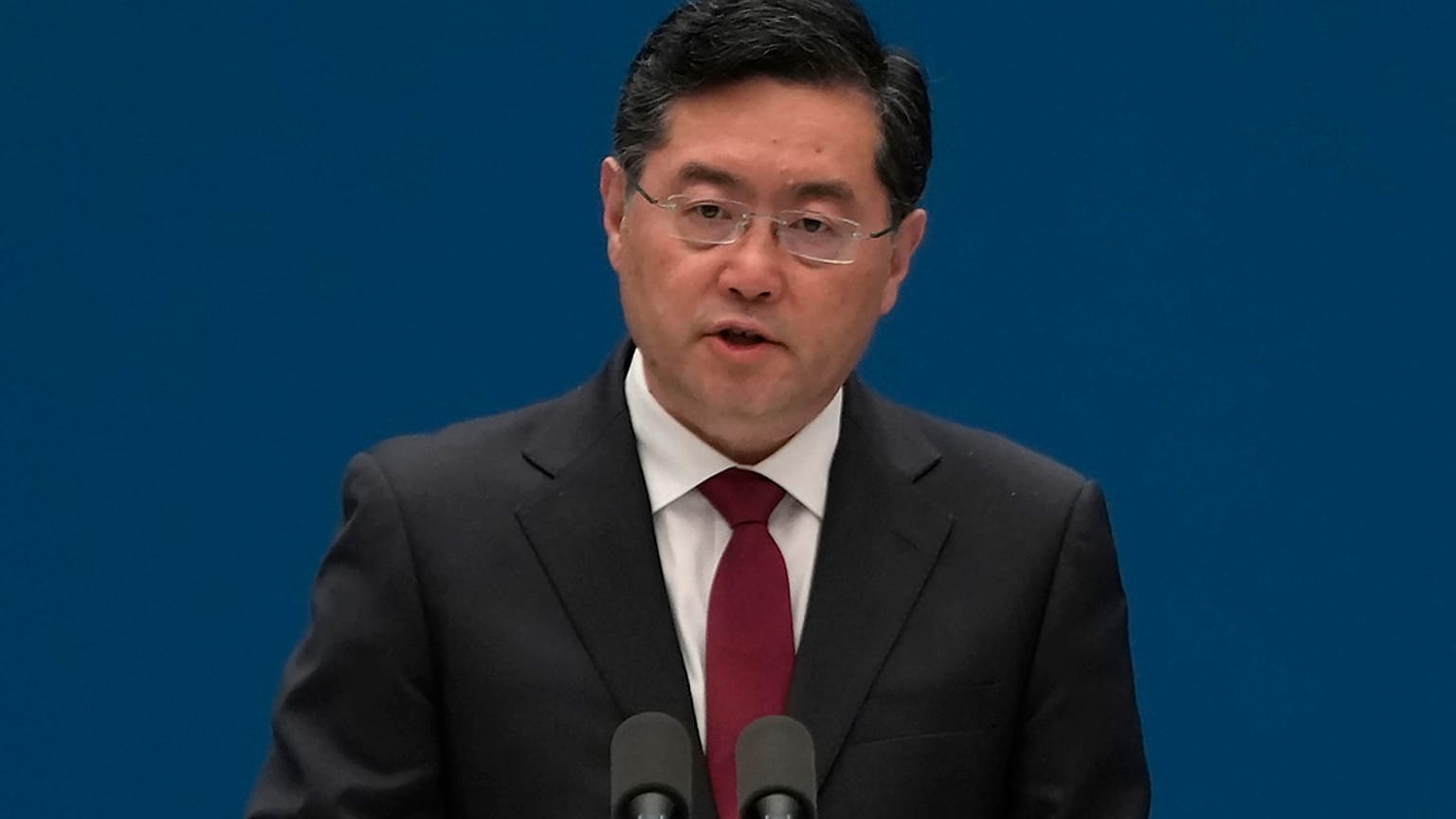   Chinese Foreign Minister Qin Gang speaks during the forum titled Chinese Modernisation and the World held at The Grand Halls in Shanghai, on April 21, 2023. 