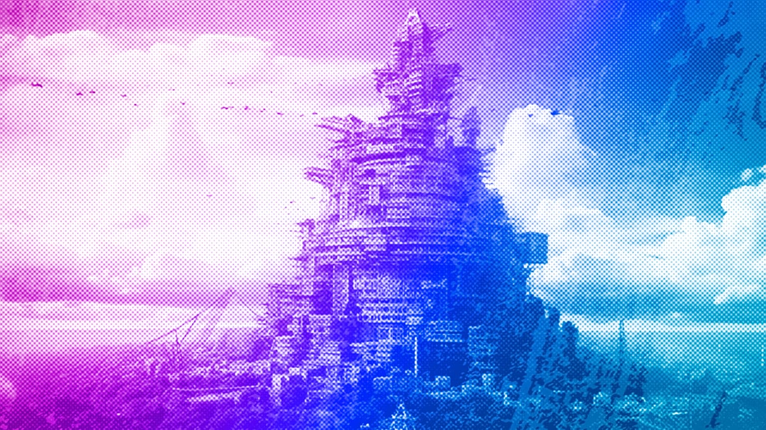 An illustration of a futuristic Tower of Babel