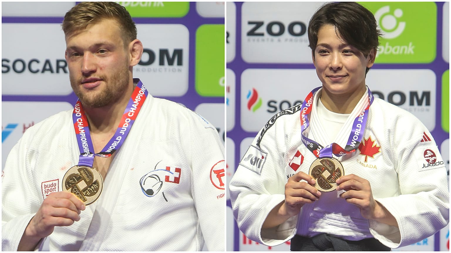 Gold medalists Nils Stump of Switzerland and Christa Deguchi of Canada