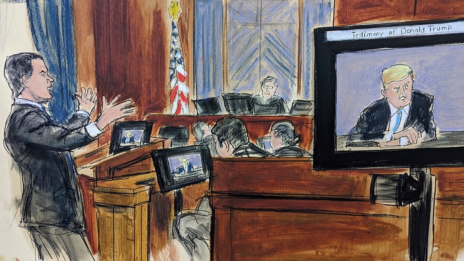 Croquis d'audience lors du procès de l'ancien président américain Donald Trump