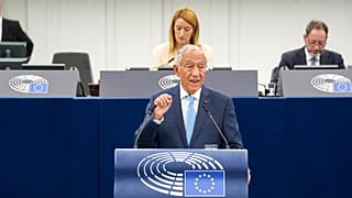 El presidente de Portugal, Marcelo Rebelo de Sousa, durante su intervención ante el Parlamento Europeo.