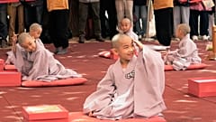 Junge Mönche werden bei einem buddhistischen Ritual in Südkorea kahlgeschoren