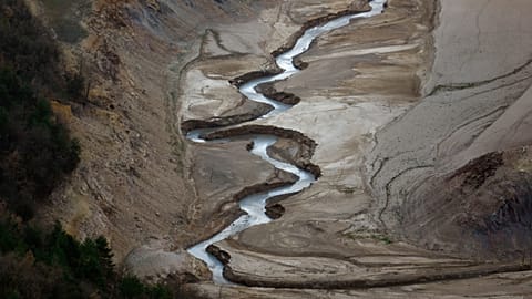 The depleted La Baells reservoir in Berga, about 112 km north of Barcelona. Spain
