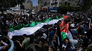 Manifestación en Ramala, para conmemorar el 75 aniversario de la Nakba
