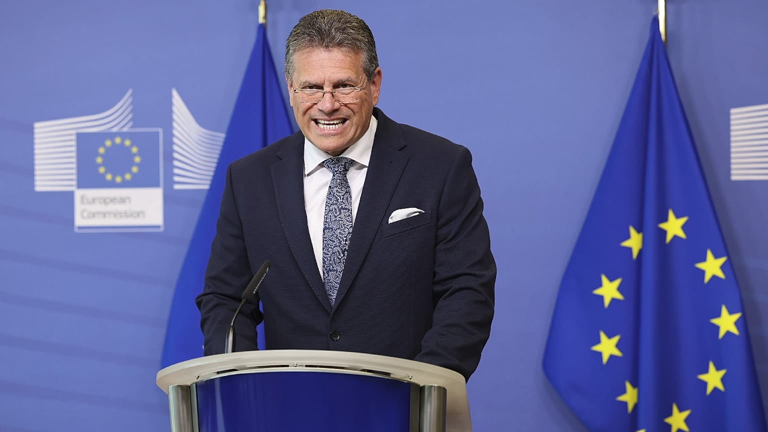 European Commissioner for Inter-institutional Relations and Foresight Maros Sefcovic at EU headquarters in Brussels, May 16, 2023. 