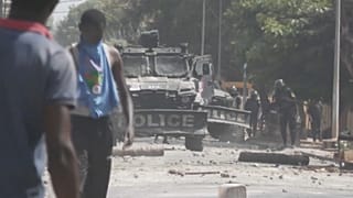 Close-up of an armoured police vehicle in Ziguinchor, Senegal, May 15, 2023.