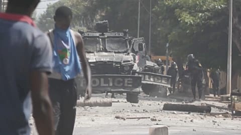 Close-up of an armoured police vehicle in Ziguinchor, Senegal, May 15, 2023.