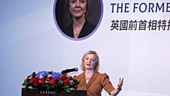 Former UK Prime Minister Liz Truss delivers a speech on the second day of her five-day visit in Taipei, Taiwan, Wednesday, May 17, 2023. 