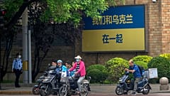 "We stand with Ukraine" outside the Canadian Embassy in Beijing, Wednesday, May 17, 2023. E