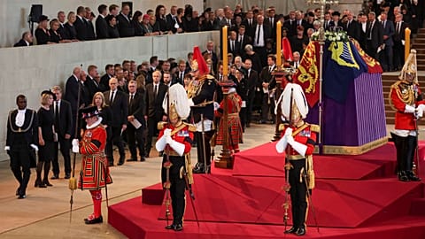 Queen Elizabeth's coffin lying in state in London