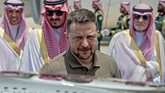 Ukraine's President Volodymyr Zelenskyy arrives at Jeddah airport, Saudi Arabia, Friday, May 19, 2023. 