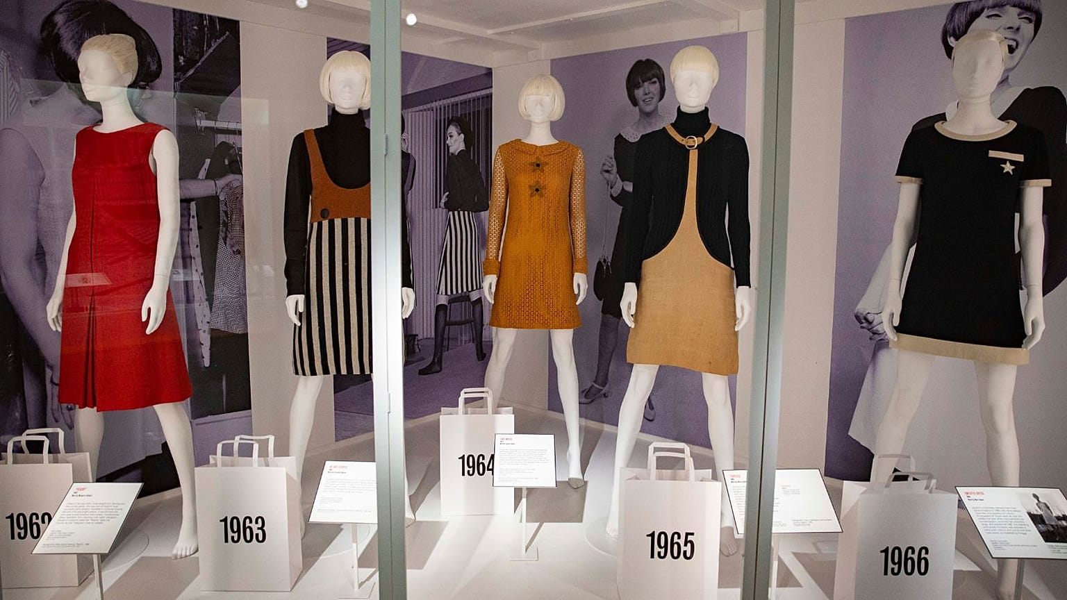 Mary Quant outfits on display for a retrospective of the fashion designer's works in Glasgow 