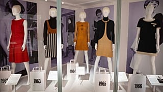 Mary Quant outfits on display for a retrospective of the fashion designer's works in Glasgow