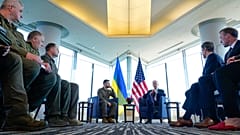 President Joe Biden meets with Ukrainian President Volodymyr Zelenskyy on the sidelines of the G7 Summit in Hiroshima, Japan, Sunday