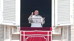 Pope Francis delivers the Regina Coeli noon prayer in St. Peter's Square at the Vatican, Sunday, May 21, 2023.