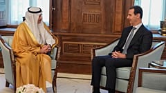 FILE: Syrian President Bashar Assad, right, meets with Saudi Arabia ambassador to Jordan Nayef al-Sadiri, in Damascus, Syria, Wednesday, May 10, 2023.