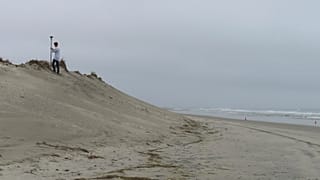 Survey work by a crew from Stockton University measures the contours of an eroded beach in North Wildwood.