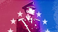 A Chinese paramilitary policeman stands on duty in front of the European flag outside the office of the EU delegation to China in Beijing, October 2011