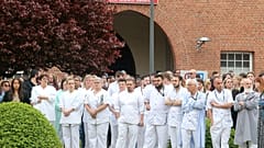 Pessoal do hospital universitário de Reims no nordeste de França