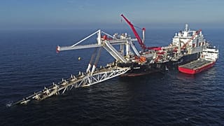 A ship works offshore in the Baltic Sea on the natural gas pipeline Nord Stream 2 from Russia to Germany, Nov. 11, 2018