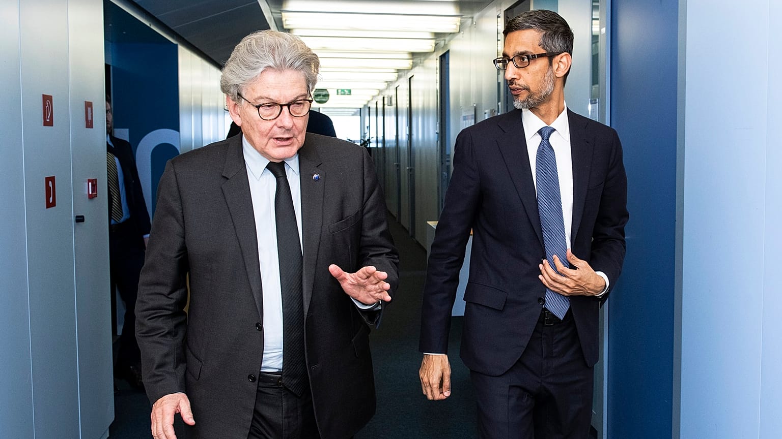 Sundar Pichai, CEO of Google, met with several European Commissioners, including Thierry Breton, during his visit to Brussels, May, 2023