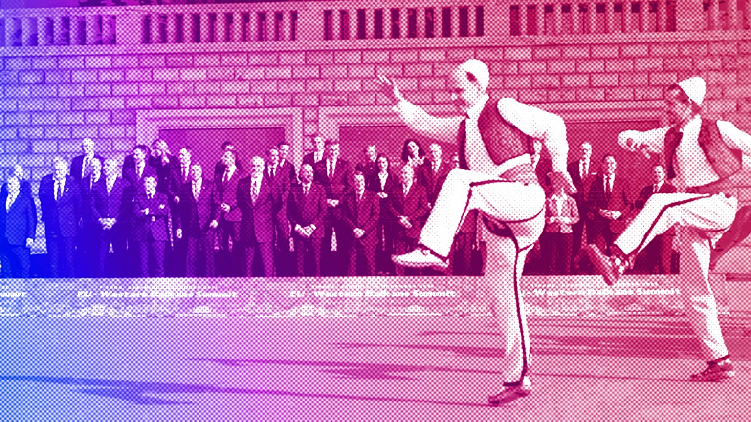  European Union and Western Balkan leaders watch a traditional dance performance during the EU-Western Balkans Summit, in Tirana, 6 December 2022