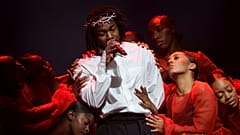 Kendrick Lamar performs at the Glastonbury Festival in Worthy Farm, Somerset, England, Sunday, June 26, 2022. 