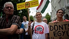 Residents in Debrecen, Hungary, protest against a Chinese EV battery factory. 
