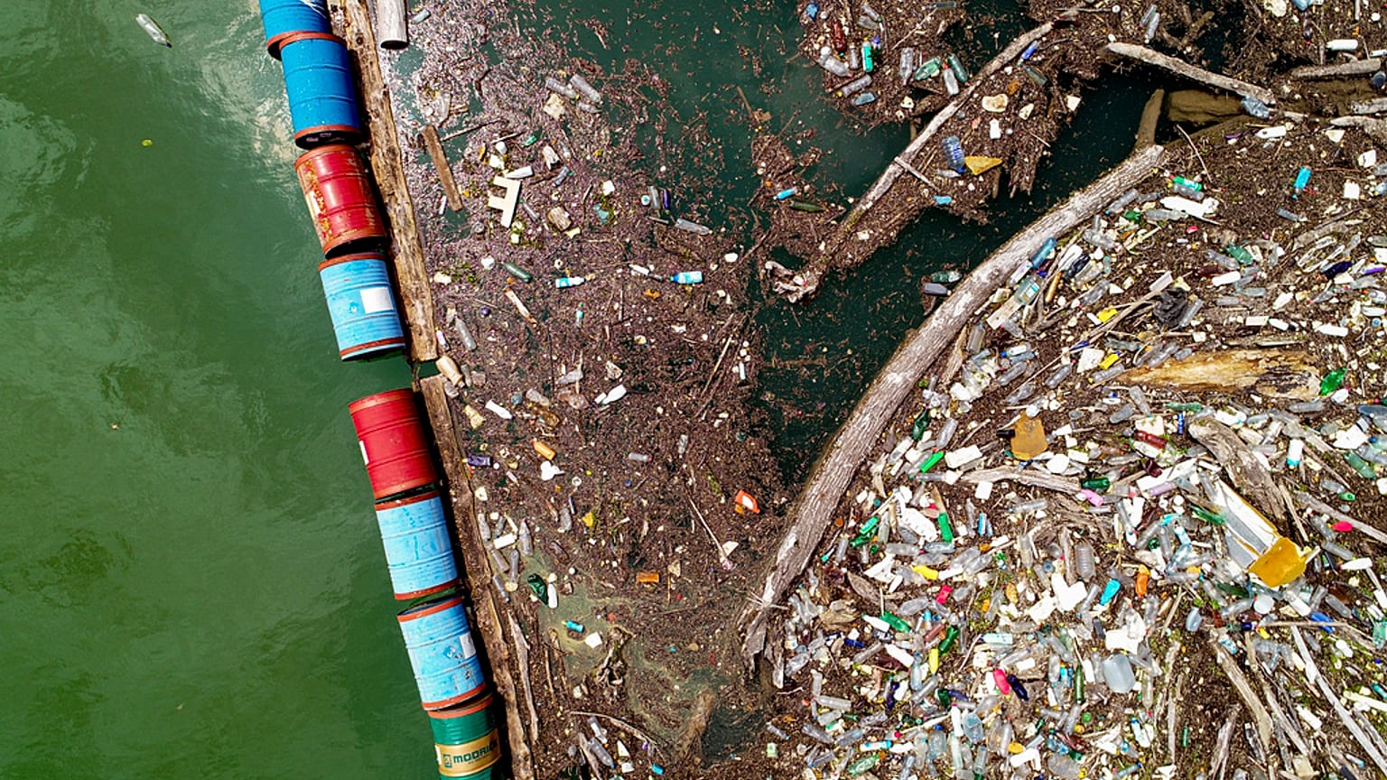 Plastic garbage clog the Drina river near the eastern Bosnian town of Visegrad, Bosnia, May 25, 2023. 