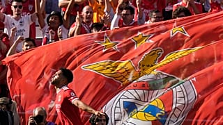 Benfica's Goncalo Ramos celebrates after scoring the opening goal during the Portuguese League last round soccer match between Benfica and Santa Clara at the Luz stadium.