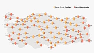 Recep Tayyip Erdoğan ve Kemal Kılıçdaroğlu'nun oylarının arttığı ve düştüğü iller