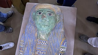 Newly discovered sarcophagus is displayed in the Saqqara necropolis in Egypt.