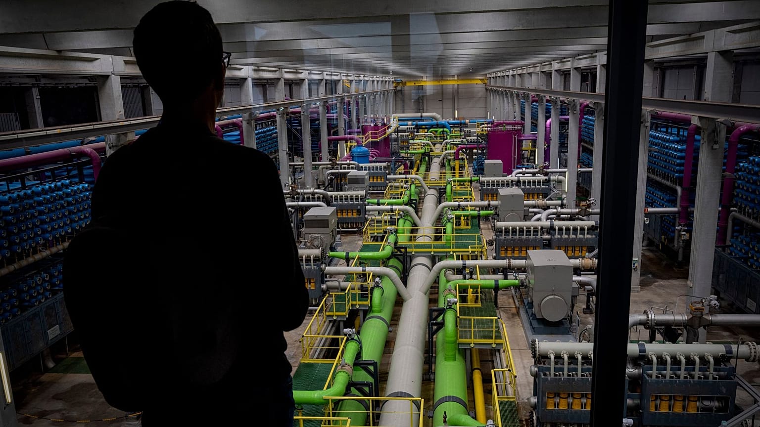 The pipeline that transports seawater to filters at Europe's largest desalination plant for drinking water located in Barcelona, Spain.