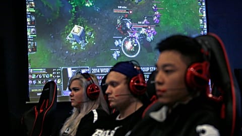 An esports team in Chicago in 2018 playing the game "League of Legends," one of the most popular esports in the world.