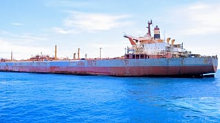 Decaying vessel FSO Safer is moored off the coast of Ras Issa, Yemen, prior to the start of an operation led by the UN to unload it to avoid an oil spill.
