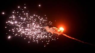 A drone explodes mid-air in Kyiv after being shot down by Ukrainian authorities. 