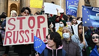 Una protesta a Tbilisi, l'8 marzo 2023