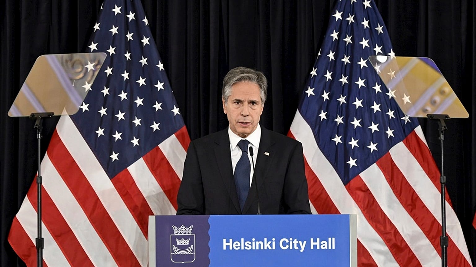 US. Außenminister Antony Blinken bei seiner Rede in der finnischen Hauptstadt Helsinki