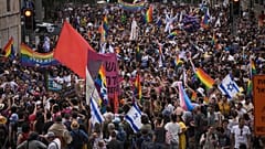 Thousands of participants march in the annual Pride parade in Jerusalem, Thursday, June 1, 2023